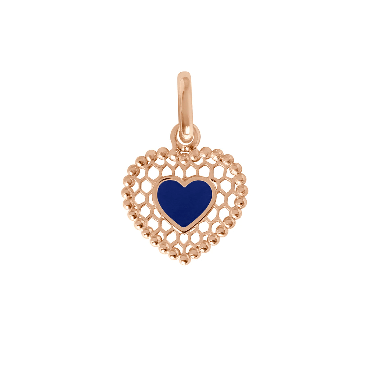 Pendentif Coeur dentelle Bleu de Prusse Gigi clozeau en or rose