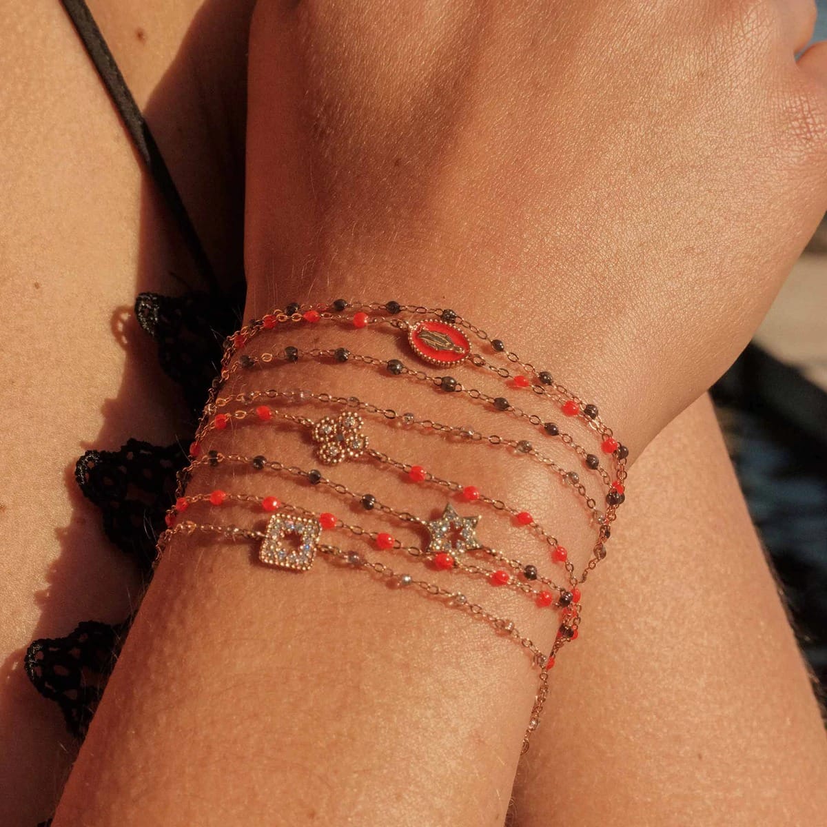 multi bracelets quartz sparkle corail porte gigi clozeau